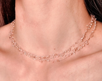 Pink Champagne Rain Necklace | UV Resin Jewelry | Illusion Neck Choker