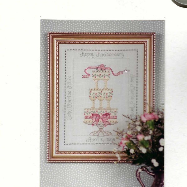 Clearance- "Happy Anniversary"  Counted Cross Stitch Chart  & Charm by Sue Hillis Designs