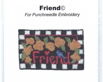 Clearance - "Friend" Punchneedle Embroidery Chart & Fabric by Charlotte Dudney