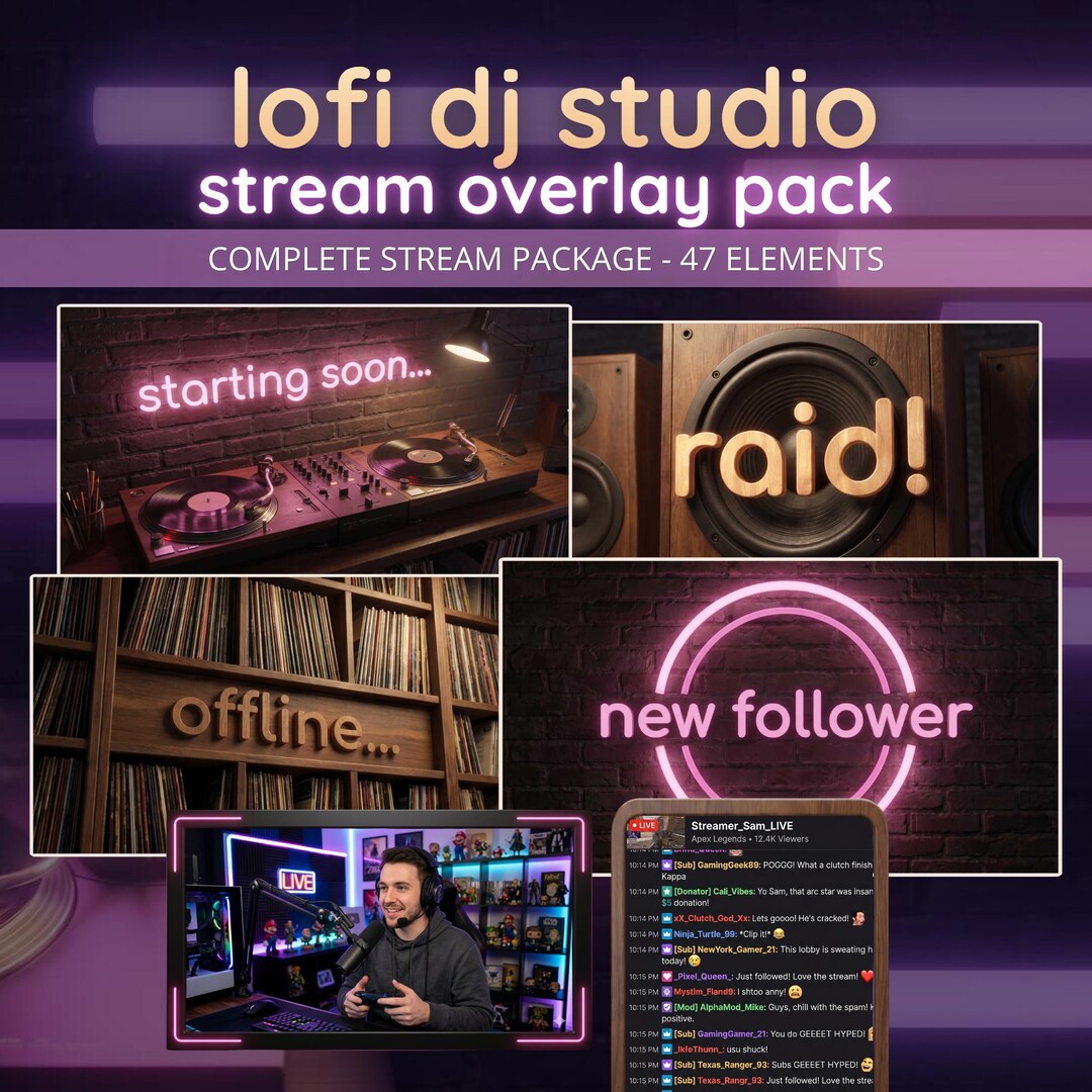 Cozy DJ Lofi Twitch Overlay Pack, Animated Music Studio Stream Bundle ...
