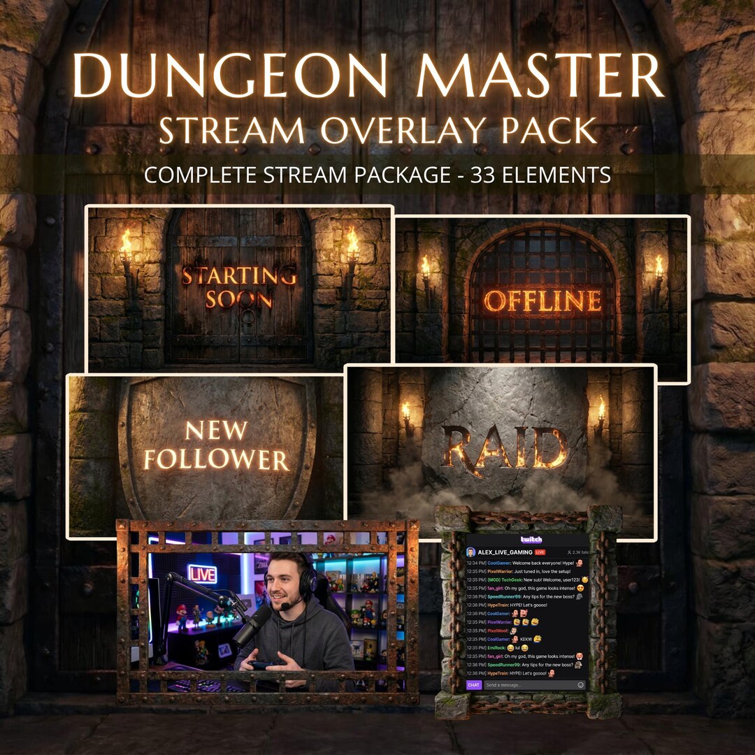 Master Reece Streamer Animated Dungeon Master Twitch Stream Overlay Pack - Dark Fantasy RPG ...