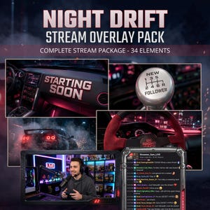 Animated Racing Car Drift Twitch Stream Overlay Pack - Cinematic JDM Dark Streaming Package Bundle
