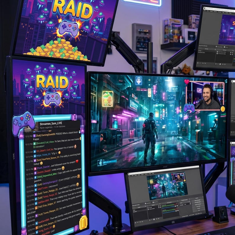 Retro Game Twitch Overlay Pack, Animated Neon Arcade Video Pixel Art ...