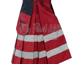 Schottischer Feuerwehr Kilt für Männer - Roter Baumwoll Kilt - Kilt für schwere Arbeit - Kilt in Sondergröße