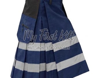 Schottischer Feuerwehr Kilt für Männer - Marineblauer Baumwoll Kilt - Kilt für schwere Arbeit - Kilt in Sondergröße
