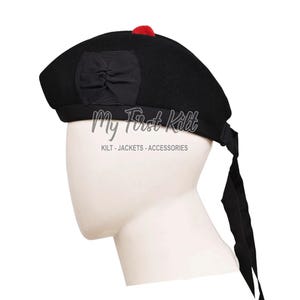 Scottish Plain Black Glengarry Bonnet Hat/Cap - 100% Wool British Military Cap - KILT Cap - Traditional Highlander Cap - Made to Order