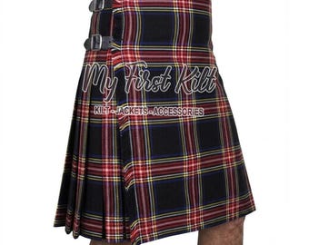 Black Stewart Tartan 8 Yard Scottish Kilt for Men - Lightweight Highland Games Sport Kilt - Traditional Highlander Kilt - Custom Made