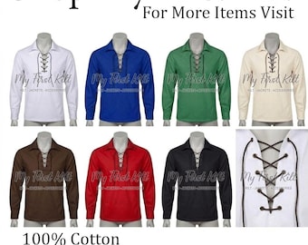 Scottish Traditional Ghillie Jacobite KILT SHIRT - Custom Made - Quality Ghillie Shirts - Size S to 10XL - 100% Cotton - 8 Colors