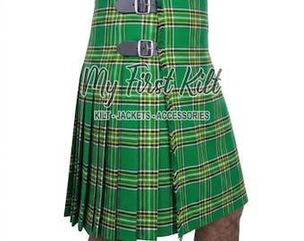 Falda escocesa de tartán de 8 yardas para hombre - Falda escocesa de tartán de acrílico grueso de 16 oz - Hecha a medida - Falda escocesa tradicional de las Tierras Altas - Tartán verde irlandés