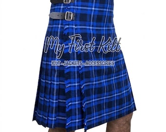 Falda escocesa de 8 yardas para hombre - Falda escocesa de tartán azul Ramsey - Tartán acrílico grueso de 16 oz - Falda escocesa tradicional de las Tierras Altas hecha a medida