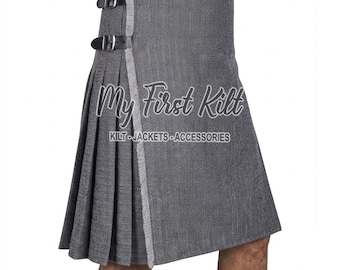 Grey Tweed 8 Yard Kilt For Men - Traditional Scottish Highland Kilt - Made to Order - Premium Handmade Kilt - 16 Oz Heavy Kilt