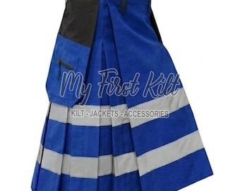 Schottischer Feuerwehr Kilt für Herren - Royal Blauer Baumwoll Kilt - Kilt für schwere Arbeit - Kilt in Sondergröße