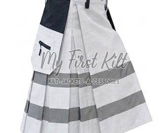Schottischer Feuerwehr Kilt für Männer - Weißer Baumwoll Kilt - Kilt für schwere Lasten - Benutzter Kilt in Sondergröße