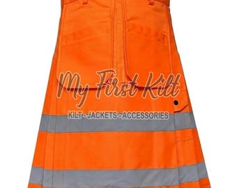 Schottischer Feuerwehrmann Reflective Kilt Kilt für Männer - Oranger Baumwoll Kilt - Kilt für schwere Arbeit - Benutzerdefinierter Kilt