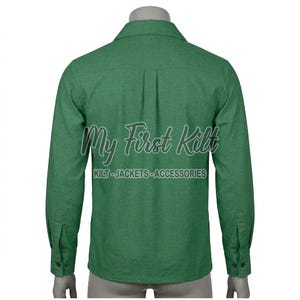 Scottish KILT SHIRT - 100% Cotton Jacobean Jacobite Ghillie Shirt - Highlander Kilt Shirt - Leather Laces Shirt - Green Cotton Kilt Shirt