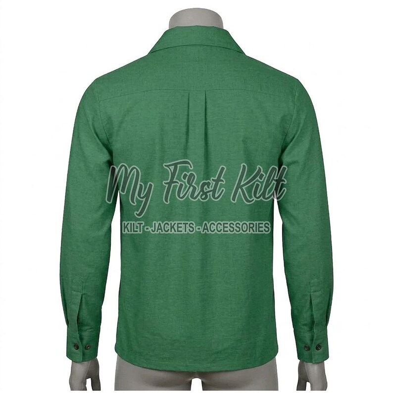 Scottish KILT SHIRT - 100% Cotton Jacobean Jacobite Ghillie Shirt - Highlander Kilt Shirt - Leather Laces Shirt - Green Cotton Kilt Shirt