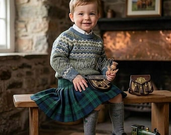 Schottenkaro Kilts für Kinder - Maßgefertigter Kilt in Kindergröße - Von Neugeborenen bis 10 Jahre - 100+ Tartanfarben - Premium Hand genäht