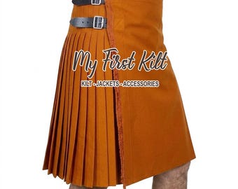 Saffron Gold Tartan 8 Yard Scottish Kilt for Men - Highlander Traditional Kilt - Made to Order - Premium Handmade Kilt - 16 Oz Tartan Kilt