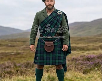 Schottische schwarze Herrenuhr Kilt - Traditioneller Kilt aus dem 16.Jahrhundert für Herren - Erhältlich in über 80 Tartanfarben