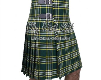 Kilt escocés de tartán de San Patricio de 8 yardas para hombre - Kilt de tartán acrílico grueso de 16 oz - Hecho a medida - Kilt tradicional de las Tierras Altas