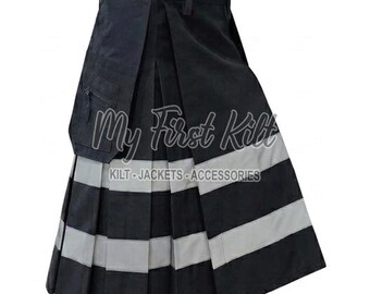 Schottischer Feuerwehr Kilt für Männer - Schwarzer Baumwoll Kilt - Kilt für schwere Lasten - Benutzerdefinierte Größe Kilt