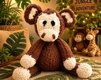 Mono de peluche grande hecho a mano con tejido grueso / Mono de peluche gigante / Decoración infantil con temática de la jungla / Regalo para baby shower / Juguete de peluche de 76 cm