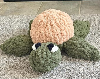 Tortuga gigante de peluche hecha a mano / Tortuga marina gigante de peluche / Decoración infantil con temática marina / Tortuga de lana gruesa y suave / Regalo hecho a mano para niños