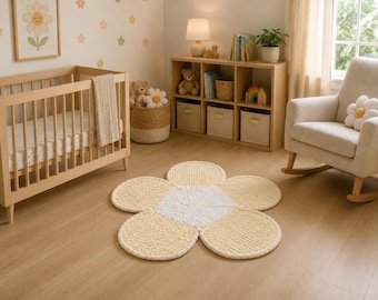 Patrón de alfombra de flores de margarita / Patrón de alfombra de juegos tejida a mano / Patrón de alfombra infantil de hilo grueso jumbo en PDF / Tutorial para hacer una alfombra de flores / Apto para principiantes