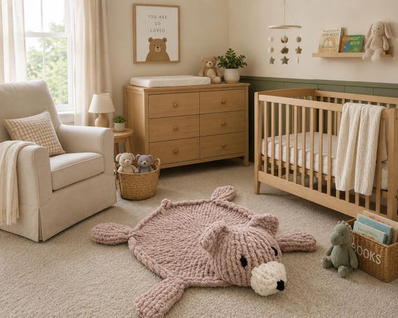 Chunky Knit Bear Rug PDF Pattern and Video Tutorial, Nursery Play Mat, Baby Room Decor (PDF Download and Video Tutorial)