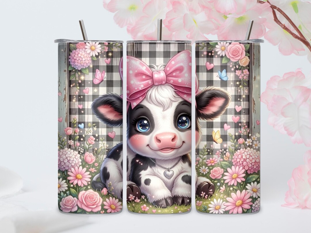 Highland Cow Tumbler Wrap: Floral 20oz Skinny Sublimation Design (PNG ...