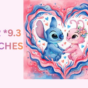Stitch and Angel Tumbler Wrap: Hjärtdesign, 20 Oz PNG (digital nedladdning) bild 3