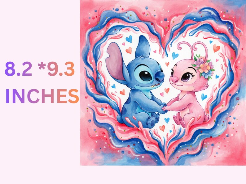 Stitch and Angel Tumbler Wrap: Hjärtdesign, 20 Oz PNG (digital nedladdning) bild 3