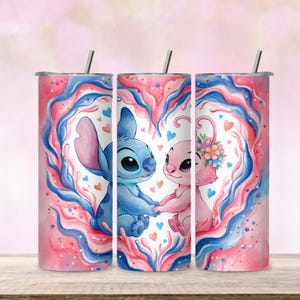 Stitch and Angel Tumbler Wrap: Hjärtdesign, 20 Oz PNG (digital nedladdning) bild 2