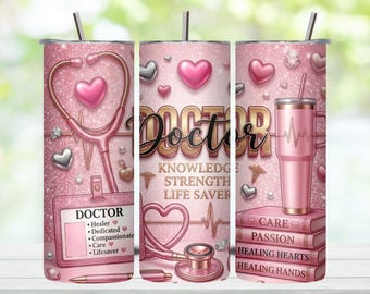 Sublimeringssjal för sjuksköterska och läkare | Rosa glitter smal tumbler PNG-nedladdning