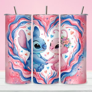 Stitch and Angel Tumbler Wrap: Hjärtdesign, 20 Oz PNG (digital nedladdning) bild 1