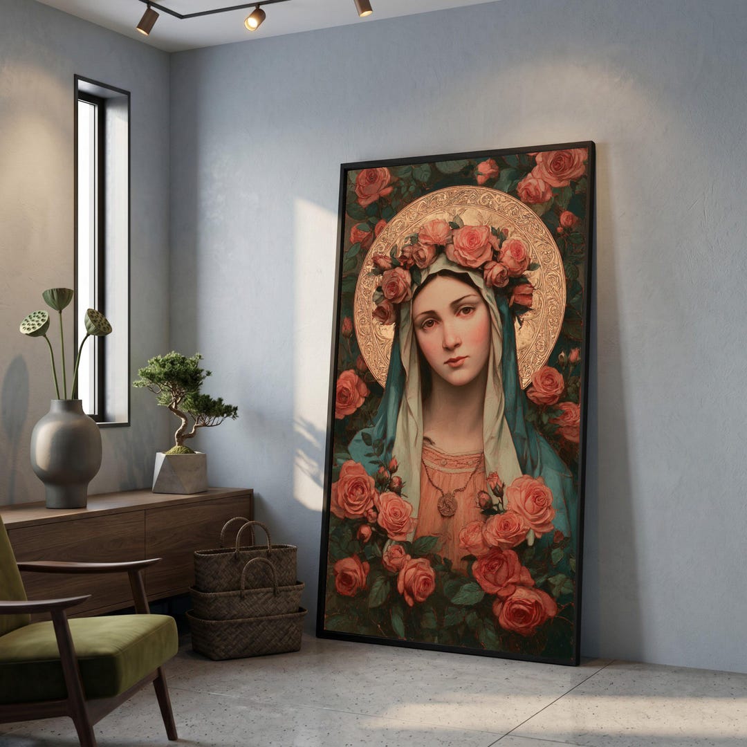 Elegant Woman Portrait Canvas, Rose Crown Wall Art, Floral Vintage ...