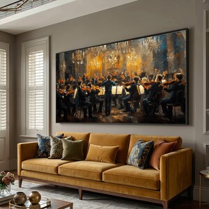 Classical Orchestra Performance Canvas, Elegant Symphony Wall Art, Musician Group Canvas, Concert Hall Decor, Musical Instrument Canvas