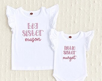 Personalized Big Sister Little Sister Matching Outfits, Embroidered Cotton Apparel