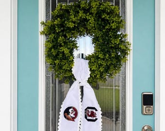 House Divided Wreath Sash, Custom Embroidered, Scalloped Edge, Sports Team Fan Decor