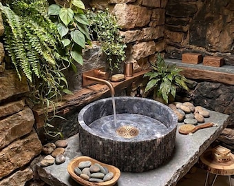 Naturstein Waschbecken - Handgeschnitztes Marmor Schiff Waschbecken - Rundes Badezimmer Waschbecken - Modernes Waschtisch - Waschbecken aus Grauem Marmor