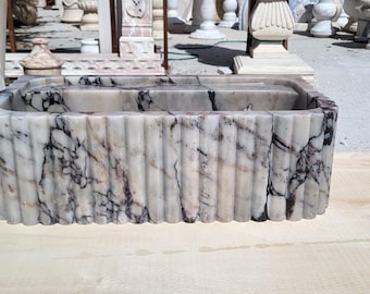 Lavabo in marmo Calacatta - Lavabo in marmo naturale fatto a mano - Lavabo a ciotola in pietra con venature lilla scanalate - Lavabo di lusso per mobile bagno - Lavabo