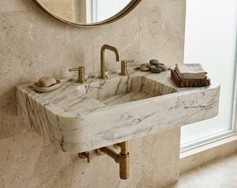 Handmade Marble Sink – Luxury Natural Stone Vessel Sink – Modern Bathroom Vanity Basin – Custom Marble Washbasin
