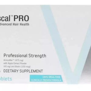 May include: A white box of Viviscal PRO dietary supplements for advanced hair health. The box features the text "Viviscal PRO" in large, dark gray letters, along with details about the product's ingredients and the number of tablets, 180.