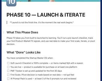 Startup Master OS: fase 10: starten en herhalen | Begrippensjabloon voor ondernemers | Zakelijke lancering