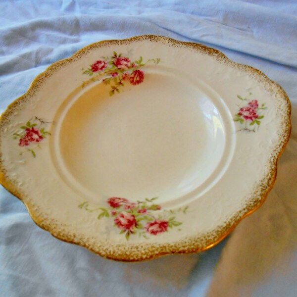 Signierte Smith Philips St. Elmo Halb-Porzellan Butterschale mit zarten Rosen und Gold Band Trim 1930