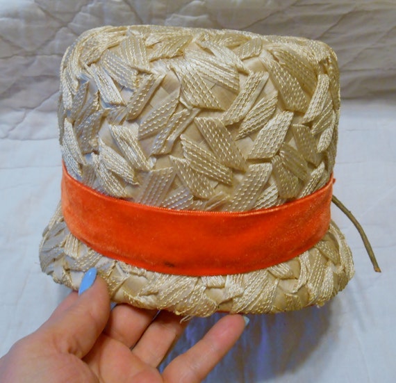 Vintage 1940s Cloche Woven Straw Hat ~ Large Cora… - image 4