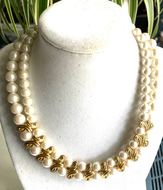 Estate Napier Pearl and Gold Double Strand Choker
