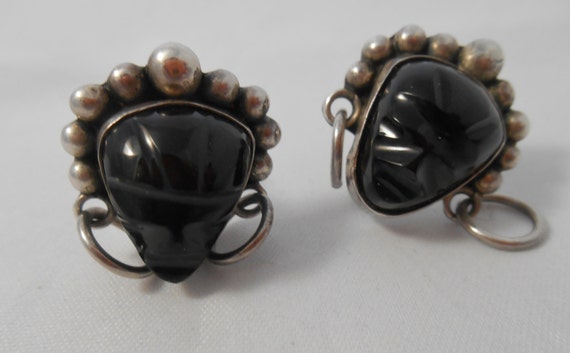 Vintage Mexican Sterling Silver & Black Onyx Mask… - image 1