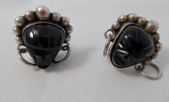 Vintage Mexican Sterling Silver & Black Onyx Mask… - image 2