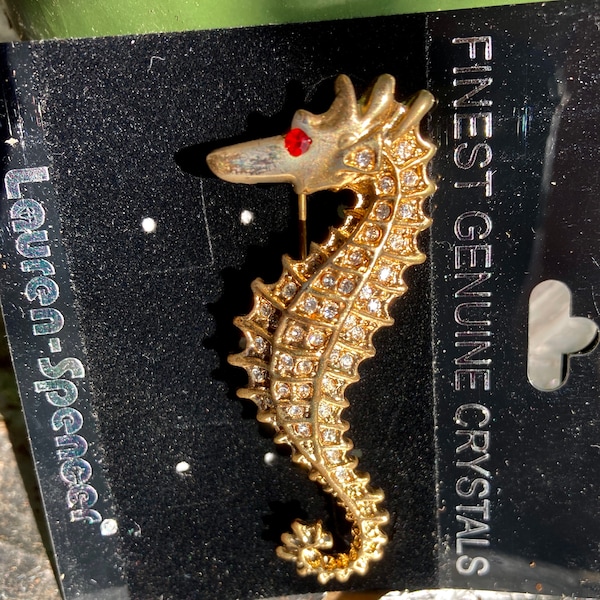 Lauren Spencer NIP Gold Tone Crystal  Seahorse Brooch/Pin